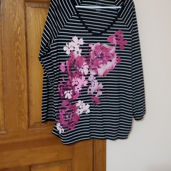 Just My Size Tops - JMS by Hanes 1X long sleeve black striped top